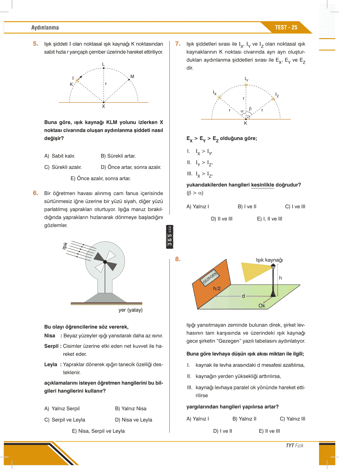 Tyt Fizik G N Yaprak Test Gezegen Yay Nc L K