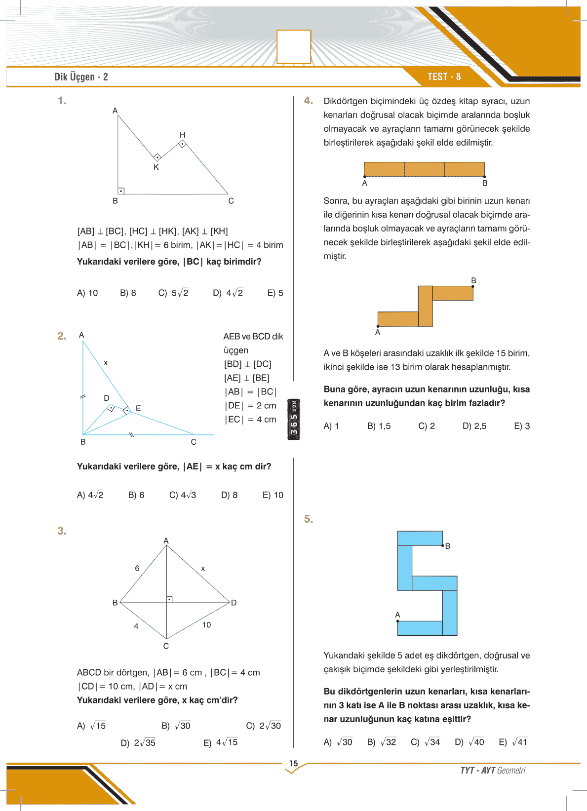 Tyt Ayt Geometri G N Yaprak Test Gezegen Yay Nc L K