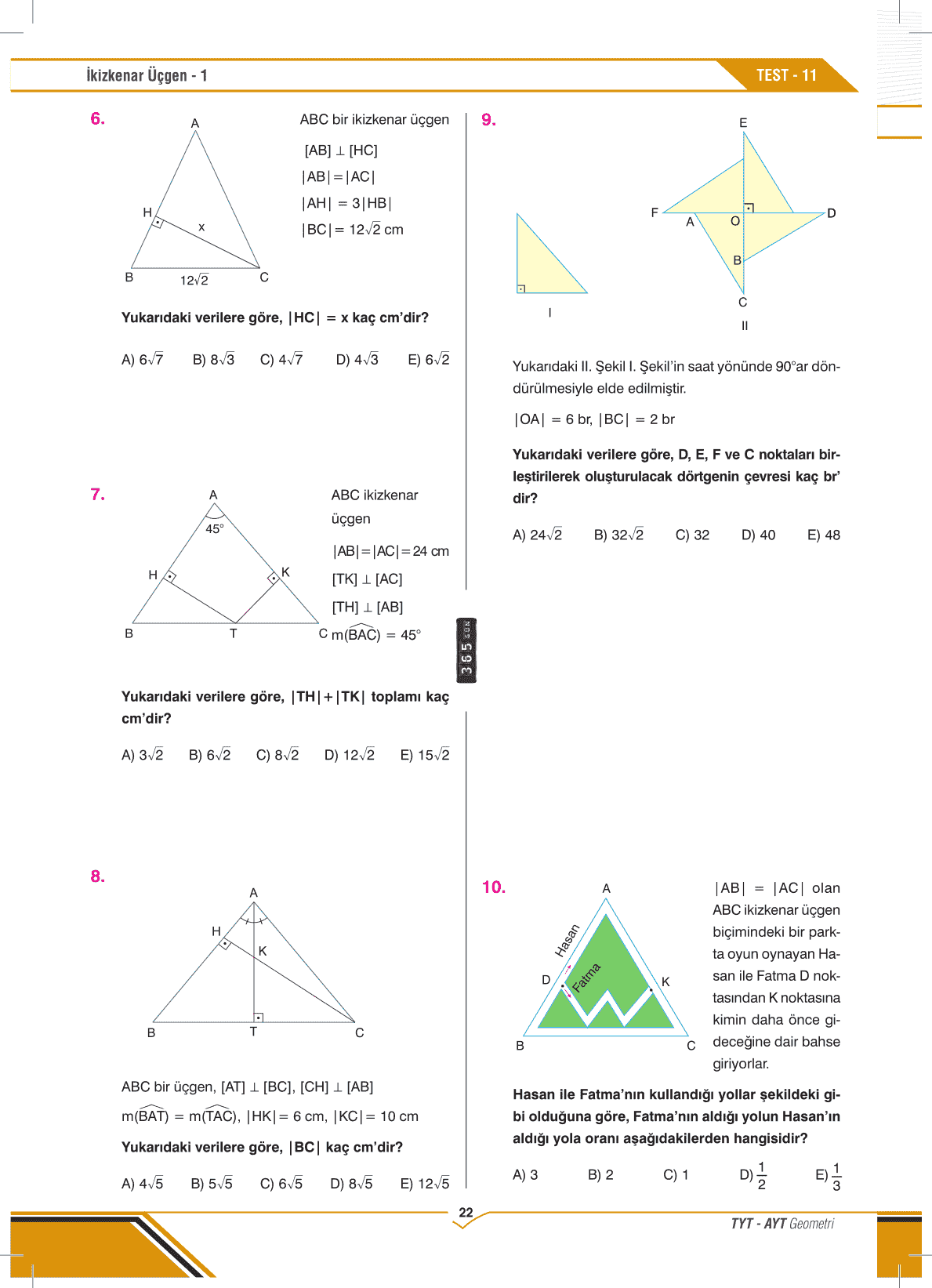 Tyt Ayt Geometri G N Yaprak Test Gezegen Yay Nc L K